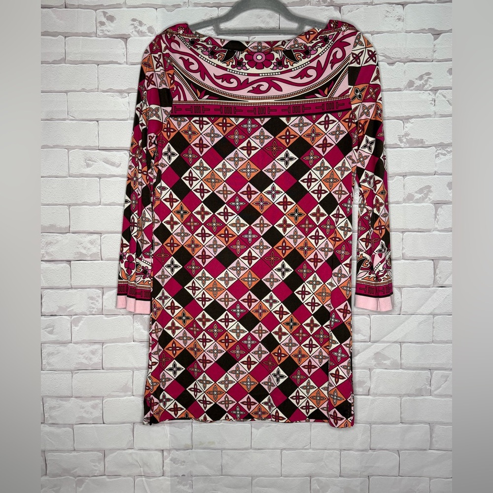 Tory Burch Silk Geometric Print Tunic Dress / Long Top – Size S